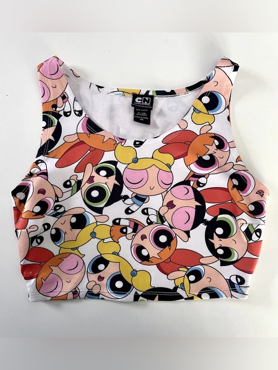 Cartoon Network Tops - Cartoon Network Powerpuff Girls White, Pink & Multi Crop Tank